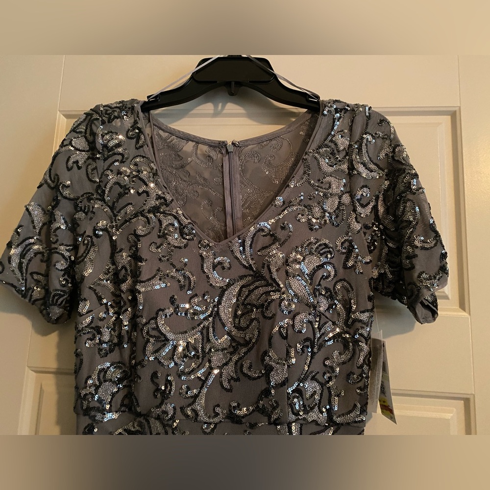 Alex Evenings Womens Gray Sequined Long Party Evening MOB Dress Gown NWT